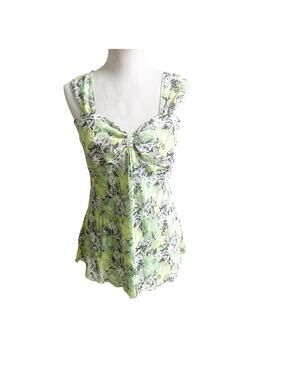 JKLA California Women’s Y2K Tank Chiffon Size Large Green White Sweetheart Neck
